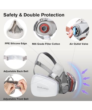 MODUSKYE Reusable Half Facepiece Respirator with 6 Active Cotton Filters for Painting, Dust, Sanding, Polishing, and Spraying - Buy Online on SooperMarket.com