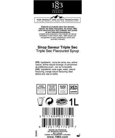 1883 Maison Routin Premium Triple Sec Flavoured Syrup 1L - Ideal for Cocktails & Mocktails - Buy Online on SooperMarket.com