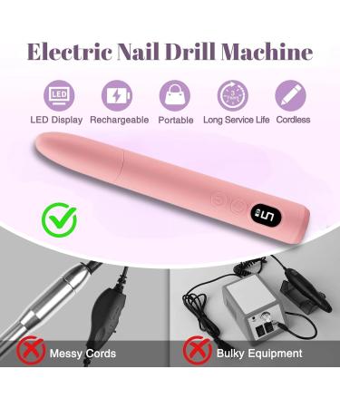 Electric Nail Files Portable Rechargeable Cordless Nail Drill for Acrylic Gel Nails 12 Drill Bits Professional Electric Manicure Pedicure Kit for Grinding Polishing Trimming Home Salon Use Pink - Buy Online on SooperMarket.com