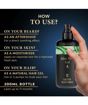 3-in-1 Mens Aftershave Balm Moisturiser & Hair Gel 200ml - Aloe Vera Gel with Hyaluronic Acid - Skin Care Face Moisturiser for Men - Post Shave Balm - Natural Mens Hair & Skincare - Satin Naturel - Buy Online on SooperMarket.com