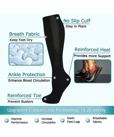 ACTINPUT Compression Socks 8 Pairs 15-20mmHg for Women & Men - Nurse Medical Running Support - Black Large/X-Large - Buy Online on SooperMarket.com