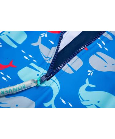 BONVERANO Baby Boys Swimsuit | Toddler Short-Sleeve Zipper Bathing Suit | UPF 50+ Sun Protection | Colorful Whale Design | 12-18 Months - Buy Online on SooperMarket.com