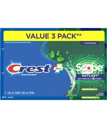 Crest Complete Whitening Toothpaste Plus Scope Outlast Long Lasting Mint Flavor 360 mL (Pack of 3) Toothpaste Scope Outlast (Pack of 3) - Buy Online on SooperMarket.com