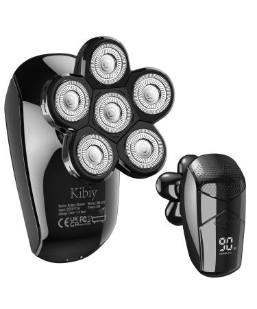 Head Shaver for Men, Kibiy 5-in-1 Electric Razor for Men Cordless LED Bald Head Shaver, IPX7 Waterproof 5D Rotary Shaver Grooming Kit with Nose Hair Trimmer Type-C Charge - Black