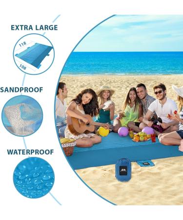 WELLAX Beach Blanket 9x10 Ft - Waterproof, Sandproof, Lightweight Mat for 8 Persons - Quick Drying, Durable, 8 Pockets, 4 Stakes - Great for Picnic, Camping, Travel - Blue - Buy Online on SooperMarket.com