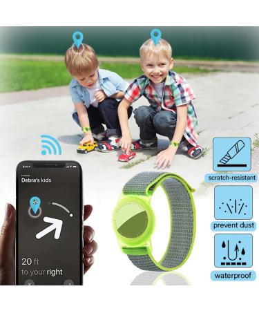 Dingfeiyu Airtag Waterproof Wristband for Kids & Adults - Adjustable Anti Lost Bracelet in Chartreuse Nylon - Buy Online on SooperMarket.com