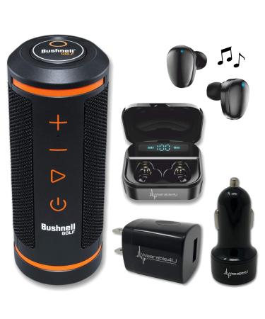 Bushnell Wingman GPS Bluetooth Speaker with Included Wearable4U Ultimate Black Earbuds with Power Case and Wall/Car Chargers Bundle +Black EarBuds +Wall/Car Adapters