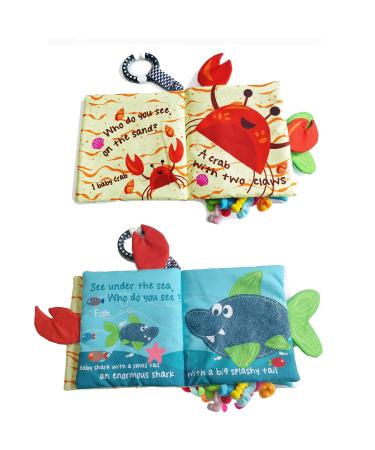 Fish Baby Books - Soft Cloth Books for Babies 0-6 Months | Baby Toys for 6-12 Month Olds | Baby Shower Gifts Box with Teether | Newborn Baby Sensory Stroller Toys - Buy Online on SooperMarket.com