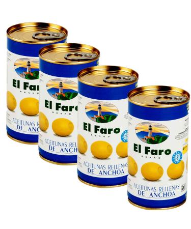 El Faro 4 x350g tins (150 grams drained/tin) Spanish Green Manzanilla Olives Filled With Anchovy