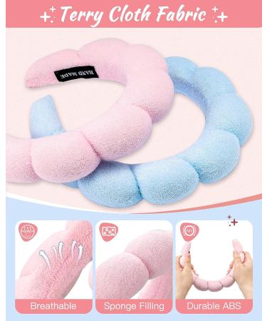 Rovtop SPA Headband 4Pcs Set for Makeup/Skincare - Non-slip Terry Towel Cloth Head band and Wristbands for Women - Pink+Blue - Buy Online on SooperMarket.com