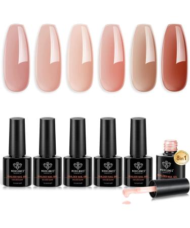 Modelones Builder Gel 6 Colors 8-in-1 Builder Nail Gel Set for Nails Hard Gel Builder Nail Strengthener Extension Gel Base Gel Builder Gel in a Bottle Nude Brown