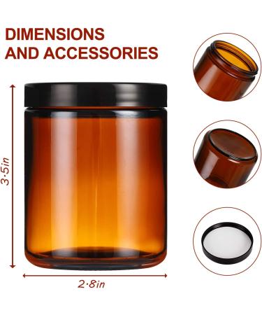 12 Pack 8 oz Amber Glass Jars with Lids - Round Empty Containers for Scrubs, Lotions, Cosmetics - Travel Storage Jar Set with White Liners, Black Lids, Labels, and Spatulas - Buy Online on SooperMarket.com