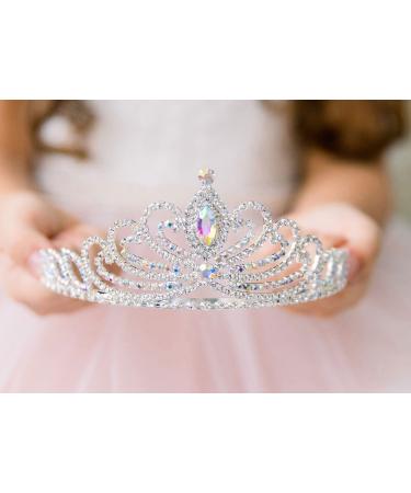 SWEETV Girls Princess Tiara  Birthday Tiara Comb for Kids  Multicolored Crystal Crown for Flower Girls  Costume Headpiece Wedding Prom Party Dressup Accessories