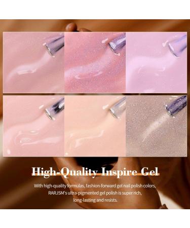 RARJSM Glitter Nude Gel Polish Set - 6pcs Pale Pink, Milky Jelly, Cashmere, Beige, Apricot, Champagne, Brown | UV LED Cured Translucent Natural Soak Off Iridescent Holographic Nail Polish 7.5ml - Buy Online on SooperMarket.com