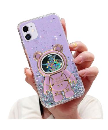 Tivenfezk Nadoli for iPhone 12 Mini Treibsand B r astronaut Hidden Stander Shell caricature glitter astronaut stand soft silicone bling mobile phone shell.