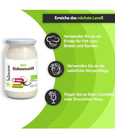 Intenson - Organic Coconut Virgin Oil 900 ml | Cold Pressed | Unrefined | Vegan | Glass Jar - Buy Online on SooperMarket.com