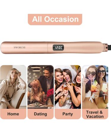 2 in 1 Hair Straightener and Curler with Adjustable Temperature Rose Gold Flat Iron for Styling Long, Short, and Thick Hair - Buy Online on SooperMarket.com