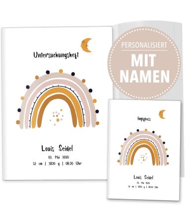 OLGS U-Beft- & Vaccination Pass cover with personalization 3-part Set |Examination booklet case rainbow |Gift idea Personalizing with the name date of birth (UHEFT Vaccination Pass personalized moonlight) U-booklet set 3-part