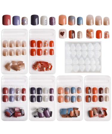 Kalolary 144PCs false nails wrong short nails of complete fingered fingernail Artificial acrylic nails with 144pcs nail glue stickers for women girls nail art diy decoration - b