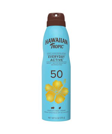 Hawaiian Tropic Everyday Active Clear Spray Sunscreen SPF 50  6oz | Hawaiian Tropic Sunscreen SPF 50  Sunblock  Oxybenzone Free Sunscreen  Spray On Sunscreen  Body Sunscreen Spray SPF 50  6oz