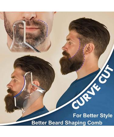 Men's Beard Shaping Tool with Inbuilt Comb - Clear 2pcs | Styling Comb for Goatee Mustache Sideburns | Jaw Cheek/Neck Line Templates for Symmetric/Curve/Step Cut - Buy Online on SooperMarket.com