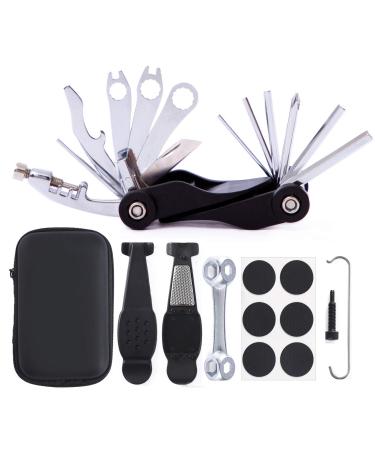 YBEKI Bike Repair Tool Kit - Bicycle Repair Tool Kit Set with Multi-Function Bike Tool, Bike Chain Tool, Bone Wrench, tire Tool Bike Portable Tool Bag. 6 Month Warranty Black 17 in 1 Tool Kit