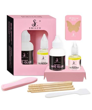 Smilco Wig Glue for Front Lace Wig and Lace Glue Remover Set Waterproof Skin Friendly Wig Glue 1.3oz Strong Hold Wig Glue Kit Wig Install Kit Wig Installation Kit Replacement Adhesive Invisible