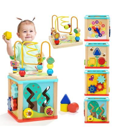 Top Bright Rxzer 23.123 toys baby pedagogical wooden pearls labyrinth form sorter for 1 year old boys and girls toddlers gift size 5-in-1 small activity cubes S