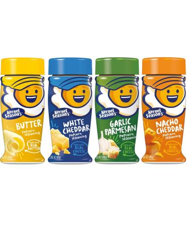 Kernel Seasons 4 Pack Seasoning Kit (Butter,Garlic Parmesan,White Cheddar,Nacho Cheddar)