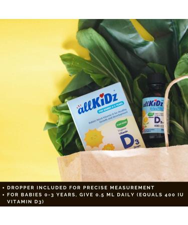 allKiDz Vegan Vitamin D3 Drops for Infants Babies Kids Children Plant-based 400 IU VD3 Liquid Supplement 25 Milliliter - Buy Online on SooperMarket.com