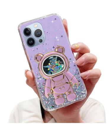 Tivenfezk Nadoli for iPhone 12 Pro Treibsand B r Astronaut Hidden Stand Shell caricature glitter astronaut stand soft silicone bling mobile phone shell.