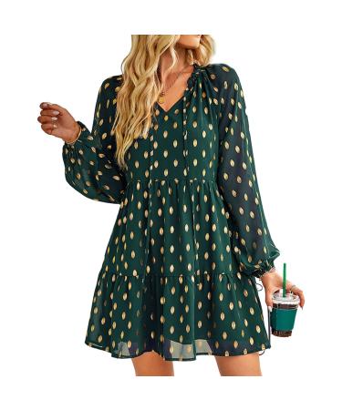 Naroote Womens Fashion Dress V-Neck Breathable Drawstring Travel Dress for Business Women Small Dark Green