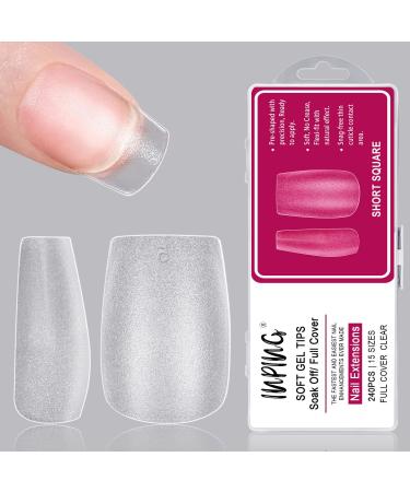 INPING No File Nail Tips 240PCS Soft Gel Full Cover Nail Tips Double-Sided Matte Pre-Buff Break Resistant Short Gel Tips for Nail Extensions French Manicure Nail Salons 15 SIZE SHORT SQUARE 240PCS Matte Short Square