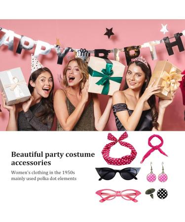 50s Accessories for Women | Headband Drop Earrings Set for 1950s Outfits Print Dangle Earrings with Vintage Hair Bands Chiffon Scarf Cat Eye Glasses Hot Pink One Size - Buy Online on SooperMarket.com
