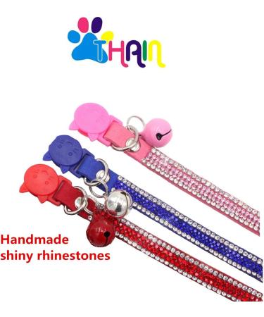 THAIN Basic Adjustable Cat Collar with Bling Diamond, Breakaway and Bell - Pink for Kitten Girls and Boys - Buy Online on SooperMarket.com