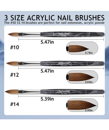 Lofuanna 3PCS Nail Acrylic Brushes Set - Size 10 12 14 | Professional Nail Art Drawing Brushes for Acrylic Application | Ideal for Nail Extension, Acrylic Powder Manicure | DIY at Home Salon - Buy Online on SooperMarket.com