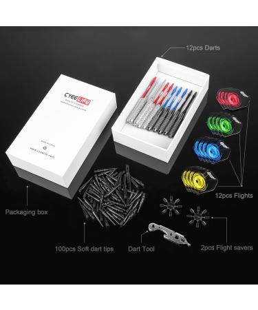 CyeeLife Soft Tip Darts Set - 12 Aluminium Shafts, 100 Extra Tips, Flights & Tool - 17g+18g Style - 12 Packs - Buy Online on SooperMarket.com