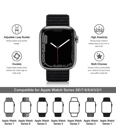 Nylon Sport Band for Apple Watch 38mm/40mm/41mm - Adjustable Breathable Strap for iWatch Series 8/7/6/5/4/3/2 SE - Dark Black - Buy Online on SooperMarket.com