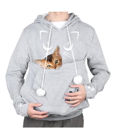 Unisex Big Pouch Hoodie Women's Hoodies Soft Plush Pet Holder Cat Dog Carrier Sweatshirt Long Sleeve Pullover Large