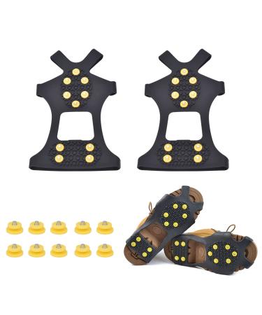 Shoe Spikes 10-Stud Ice Cleats Crampons Slip-on Stretch Shoes Spikes for Winter Outdoor Sports Climbing