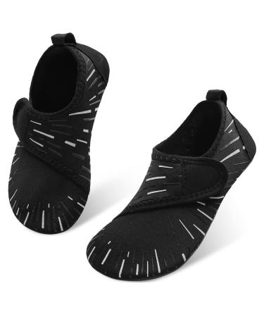 JIASUQI Kids Boys Girls Water Shoes Quick Dry Barefoot Aqua Socks for Beach Swimming Pool 2.5/3 UK Child Easy Line Black