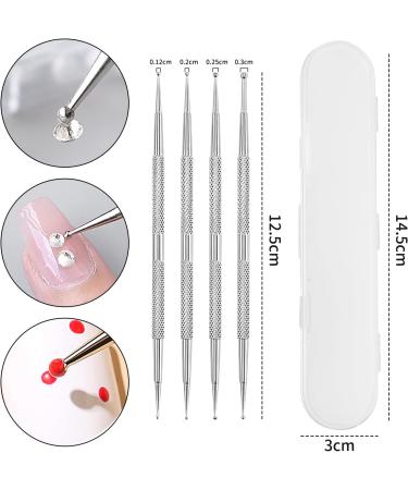 KMZ 4 Pcs Stainless Steel Nail Art Kit - Professional Ball End Dotting Pen & Brushes for Rhinestone & Polymer Clay Designs - Buy Online on SooperMarket.com