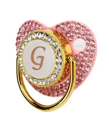 Gold Color Baby Pacifier Covered with Rhinestones Lightweight Pacifier Set for 6-18 Months Baby at Home (Letter G)