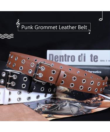 XZQTIVE Double Grommet PU Leather Belt | Wide 1.5 Inch | 01 Black | Fits 22-35inch Pants | Unisex Punk Metal Jean Belt - Buy Online on SooperMarket.com