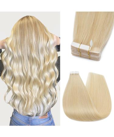 Silk-Co Tape in Extensions Real Hair 40cm Bleich Blond 25g 10pcs Tape Extensions Skin Weft Hair Extension Real Hair Hair Extensions Tape Adhesive 613# Bleichblond