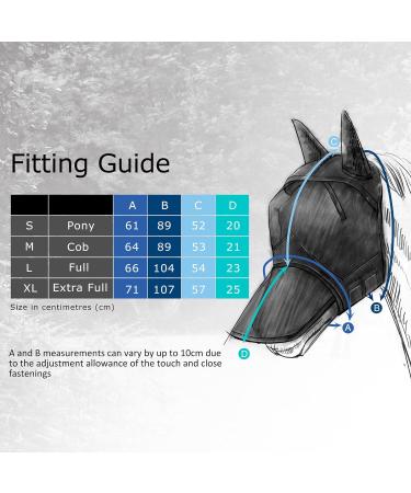 Harrison Howard Pro Luminous Horse Fly Mask Long Nose with Ears - UV Protection, Signature Blue, Size Cob (Medium) - Buy Online on SooperMarket.com