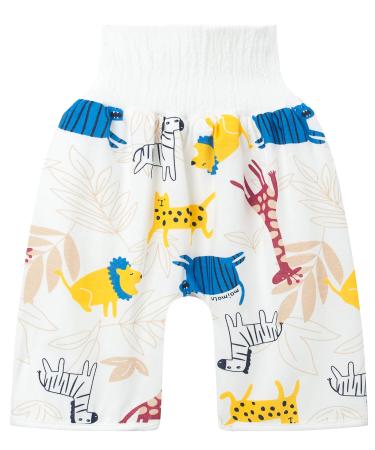 Baby Diaper Skirt Boys Girls Cotton Training Pants Children's 2 in 1 TPU Waterproof Reusable Nappy Diaper Skirt Shorts Animal World High Waist(protect Belly) M