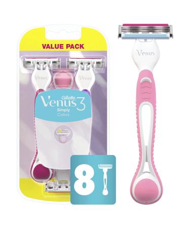 Gillette Venus Simply3 Disposable Razors for Women, 8 Count, Designed for a Close and Comfortable Shave Venus 3 Simply (8ct)