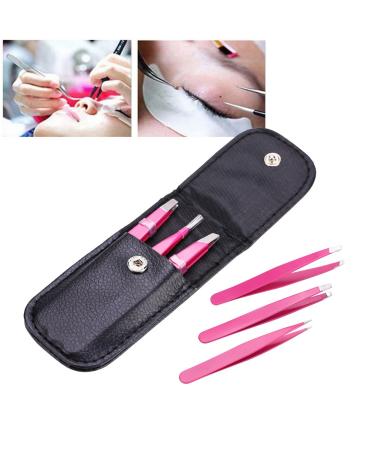 3-Piece Stainless Steel Tweezers Set - Flat Lace & Sloping Tips for Eyebrows & Facial Hair Removal - Rose Red - Perfect for Home & Gift - Buy Online on SooperMarket.com