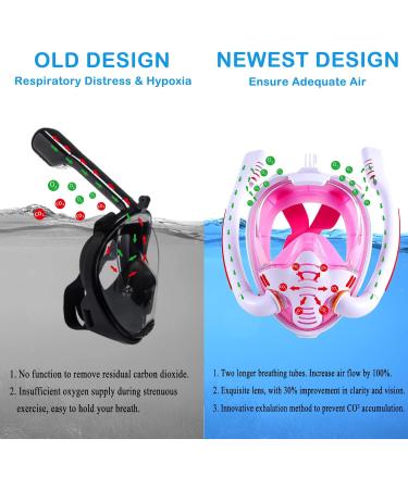 Full Face Snorkel Mask with Anti-Fog Wipes | 180 Panoramic HD View | White & Pink | Adults & Kids - Large-X-Large - Buy Online on SooperMarket.com
